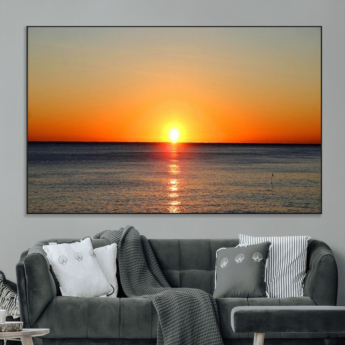 Golden Horizon Sunset Over Ocean Wall Art Canvas Print | Tropical Beach Canvas