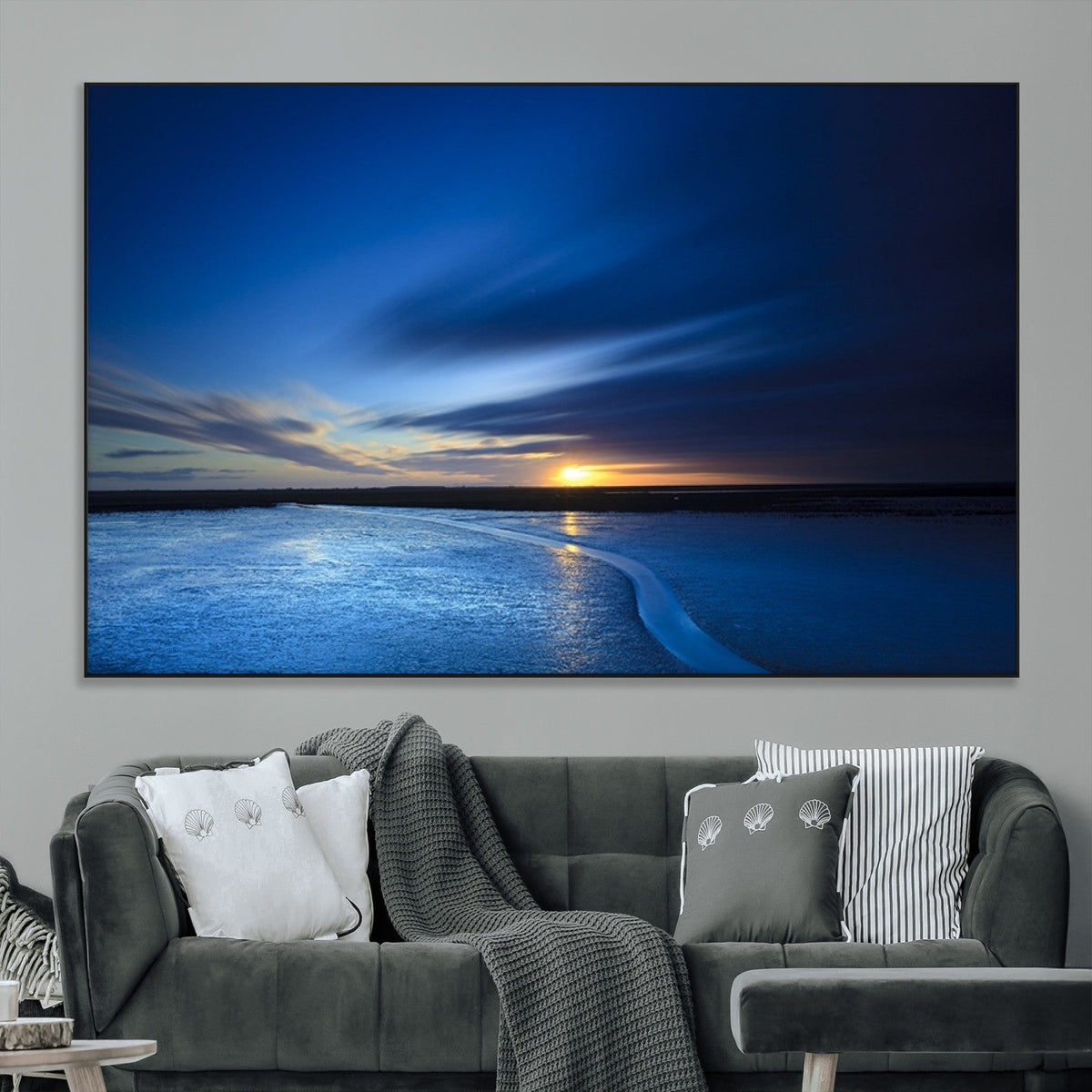 Blue Sunset Ocean Canvas Wall Art Print | Serene Coastal Horizon
