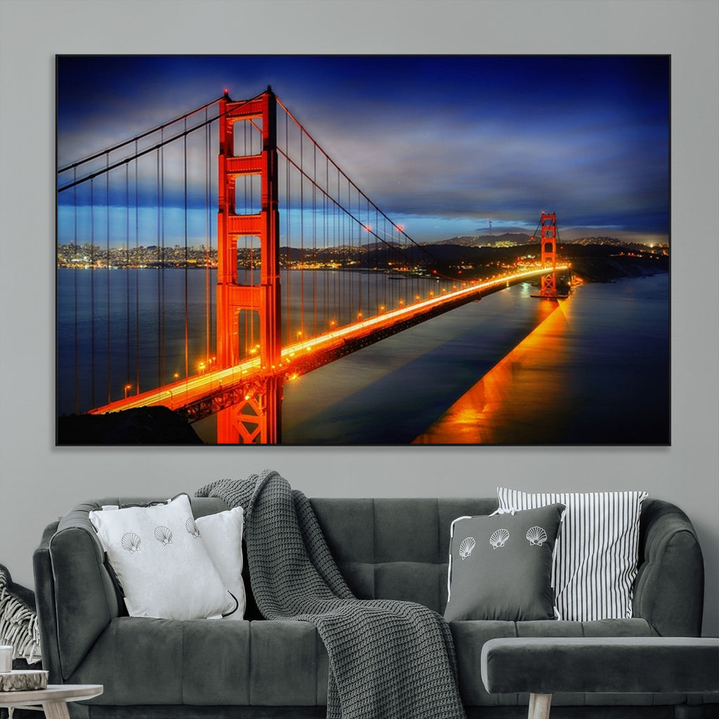 Large Wall Art San Francisco Canvas Print - Wonderful Golden Gate Bridge at Twilight