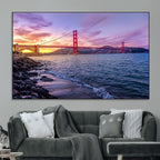 Golden Gate Bridge Wall Art Canvas Print, Framed San Francisco Sunset Landmark