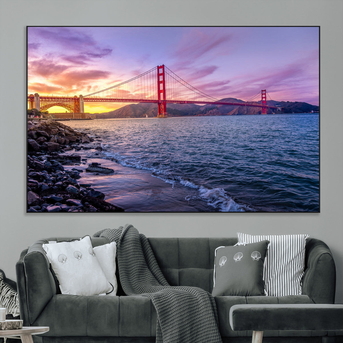 Golden Gate Bridge Wall Art Canvas Print, Framed San Francisco Sunset Landmark