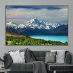 Mount Cook and Lake Pukaki Canvas Wall Art Print | Majestic Snow Capped Peaks