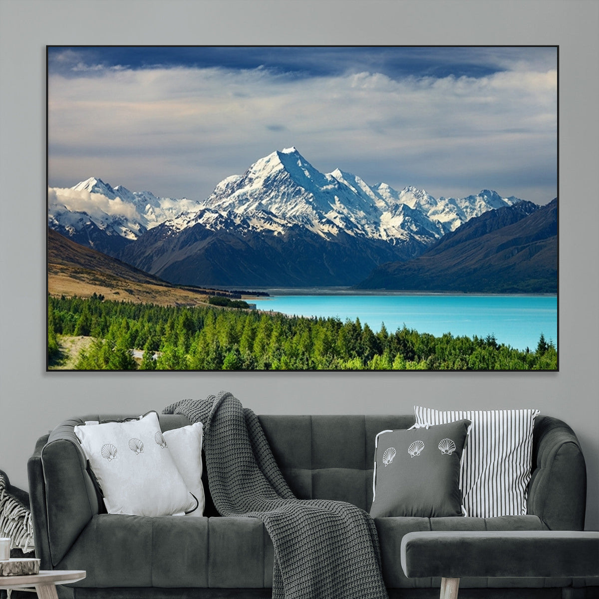 Mount Cook and Lake Pukaki Canvas Wall Art Print | Majestic Snow Capped Peaks