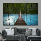 Suspension Bridge Over River Canvas Art | 3-Panel Nature Wall Art
