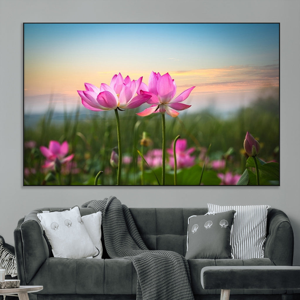Pink Flower on the Mountain Canvas Print, Framed Pink Flower Canvas Wall Art