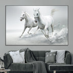 Large Wall Art Canvas Print, Beautiful Running White Horses