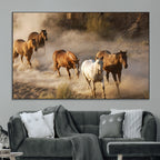 Large Wall Art 5 Horses Running on Sand Canvas Print