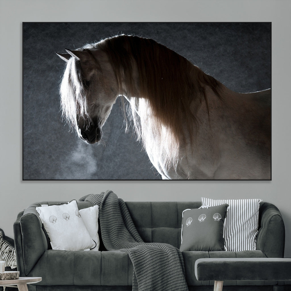 Large Wall Art Cream Colored Horse on Grey Background Canvas