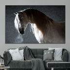 Large Wall Art Cream Colored Horse on Grey Background Canvas