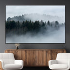 Autumn and Misty Trees in the Forest Wall Art Canvas Print, Foggy Forest Mountain Wall Art