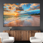 Sunset Beach Canvas Wall Art | Tropical Triptych Seascape Print