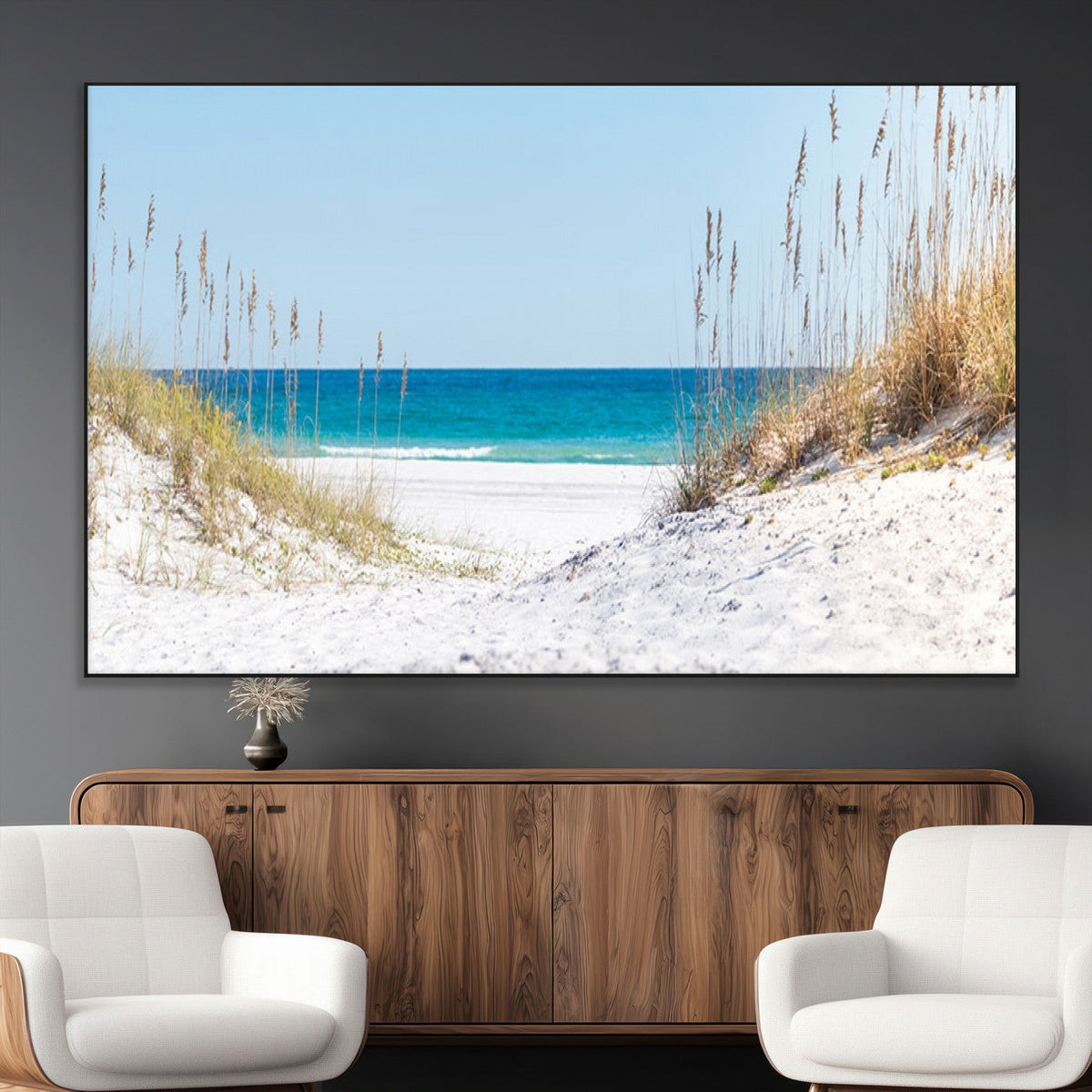Serene Coastal Dune Path with Ocean View, 3-Panel Beach Canvas Wall Art