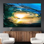 Ocean Wave at Sunset Canvas Art, Large Wall Print of Vibrant Surfing Wave