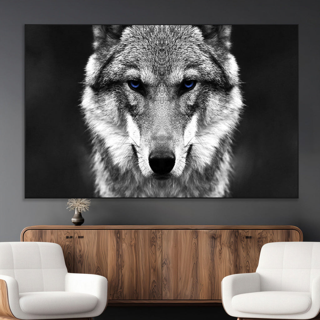 Black and White Wild Wolf Wall Art Canvas Print