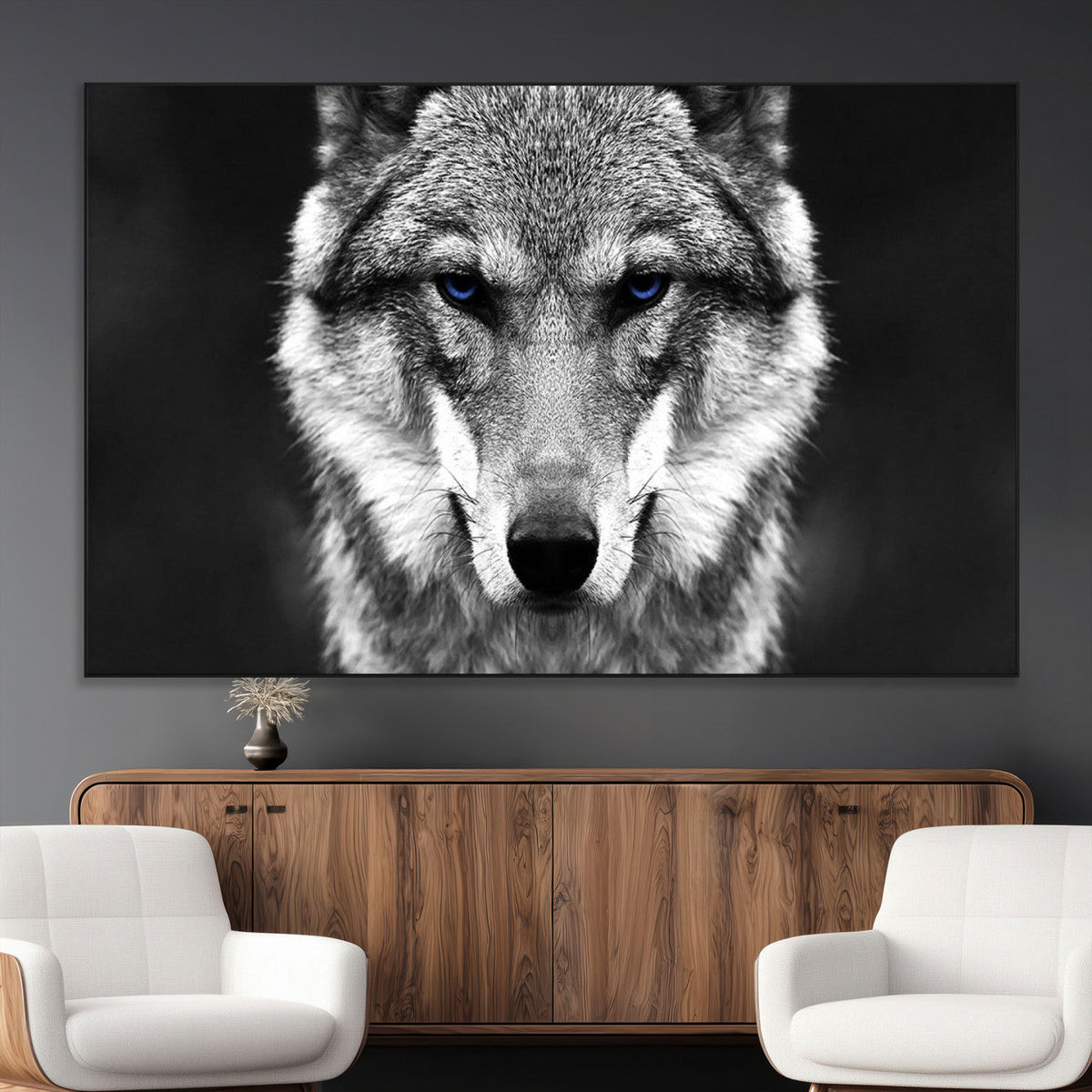 Black and White Wild Wolf Wall Art Canvas Print