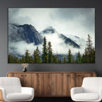 Mountain Mist Canvas Wall Art Print | 3-Panel Foggy Forest and Mountain Landscape