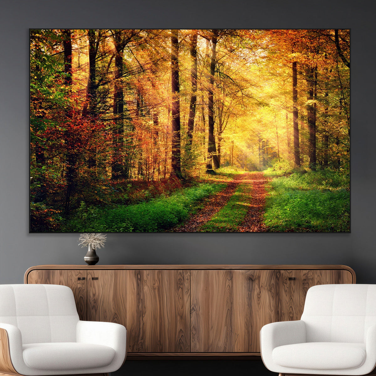 Sunlight Through Trees Wall Art Canvas Print | Autumn Forest Wall Art