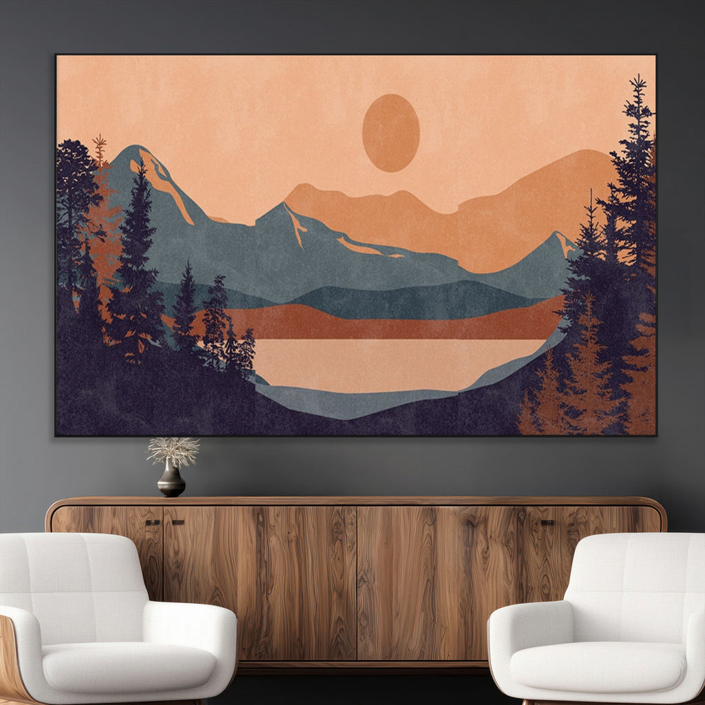 Modern Boho Sunset Canvas Print, Mountain Landscape Triptych