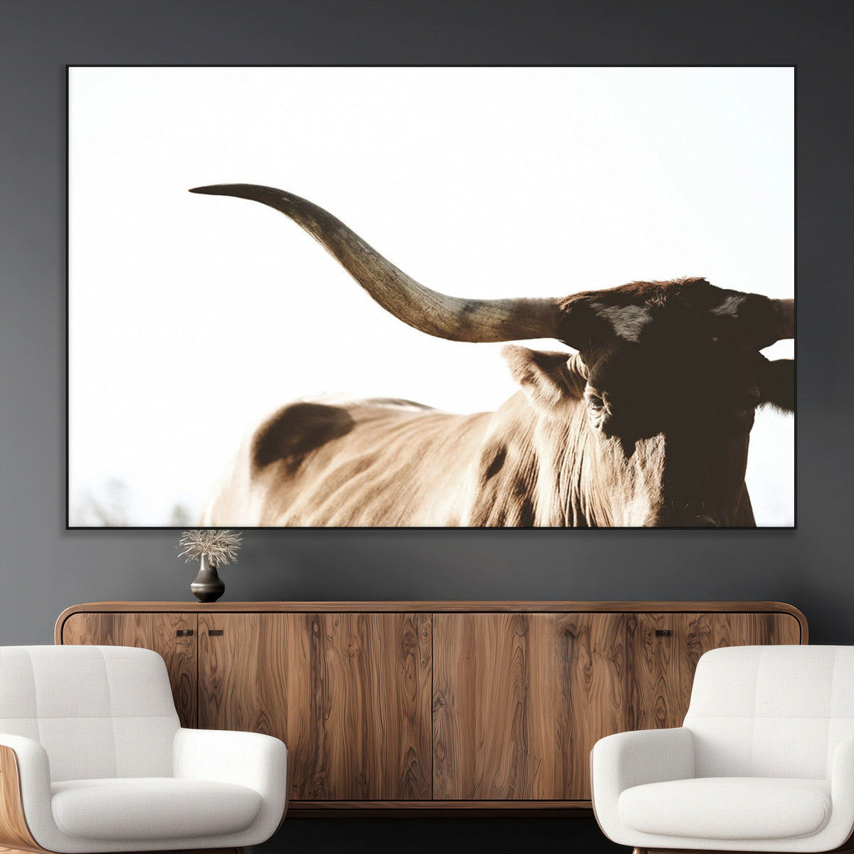Texas Longhorn Wall Art Canvas Print, 3-Panel
