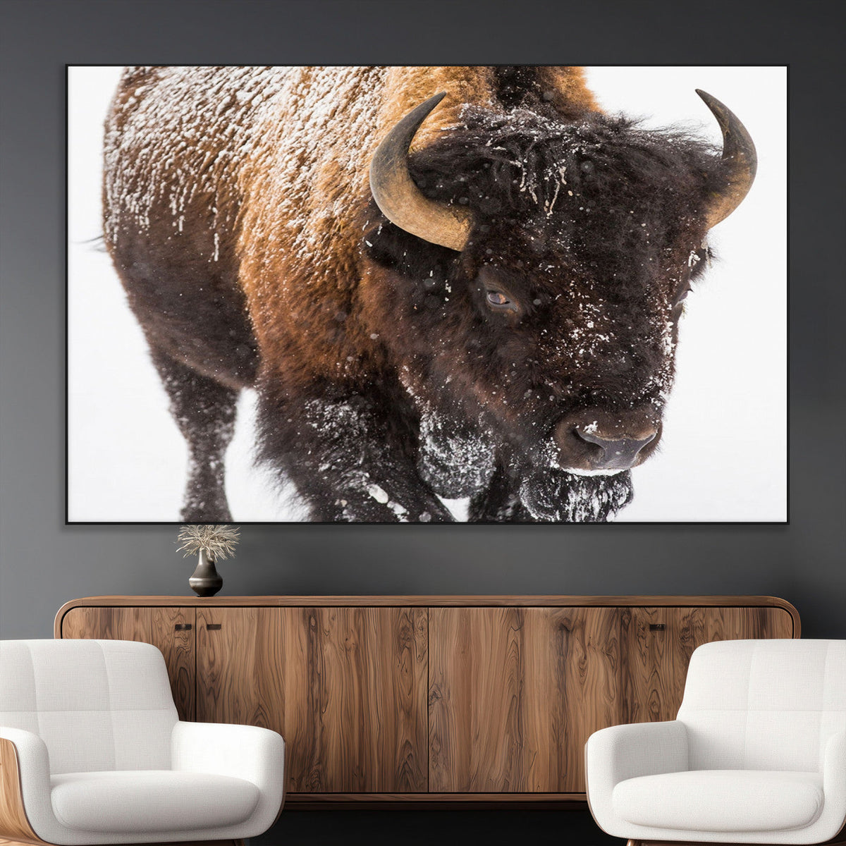 Bison Wall Art Canvas Print For Farmhouse, Wild Animal Wall Art