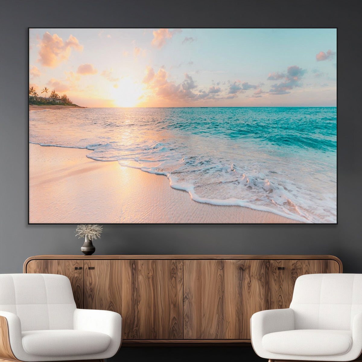 Beach Wall Art, Stunning Ocean Sunset Canvas Print with Coastal Design for Relaxing Home Decor
