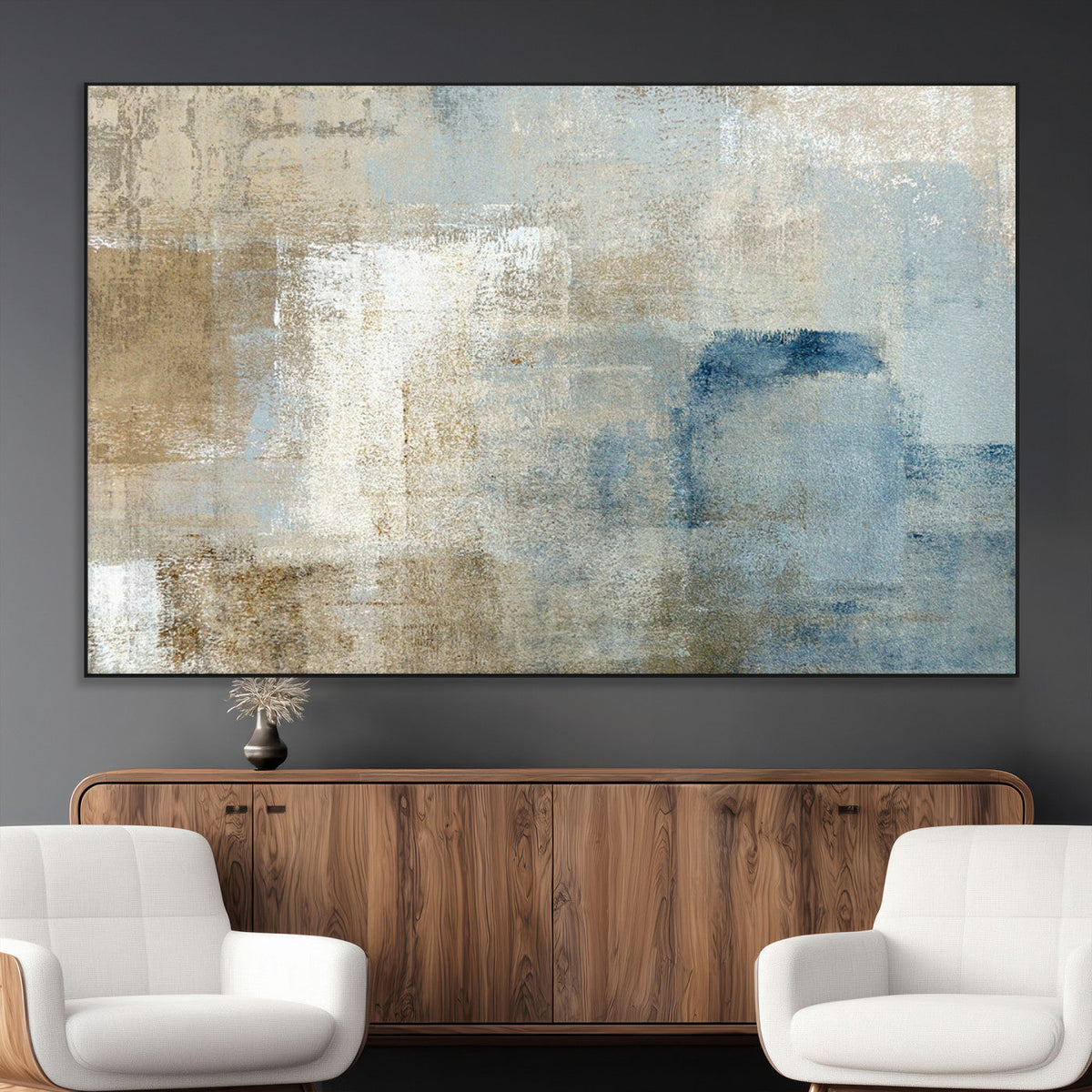 Abstract Blue and Beige Wall Art, Modern Minimalist Canvas Print Set