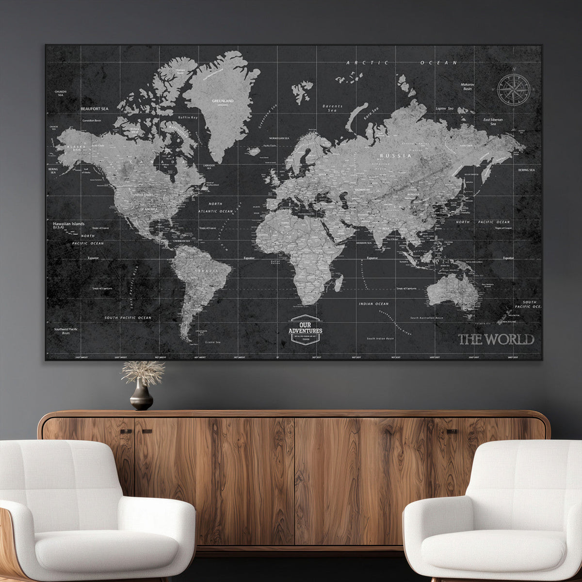 World Map Canvas Print, Detailed Map of the World Wall Art for Home or Office