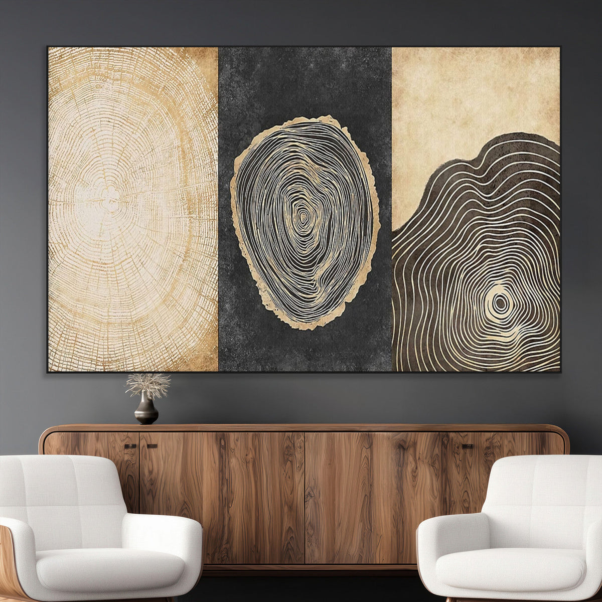 Tree Rings Canvas Wall Art Print, Minimalist Natural History in Modern Decor