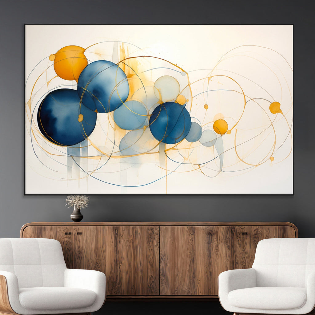 Geometric Blue Orange Abstract Wall Art Canvas, Geometric Blue Orange Canvas Print