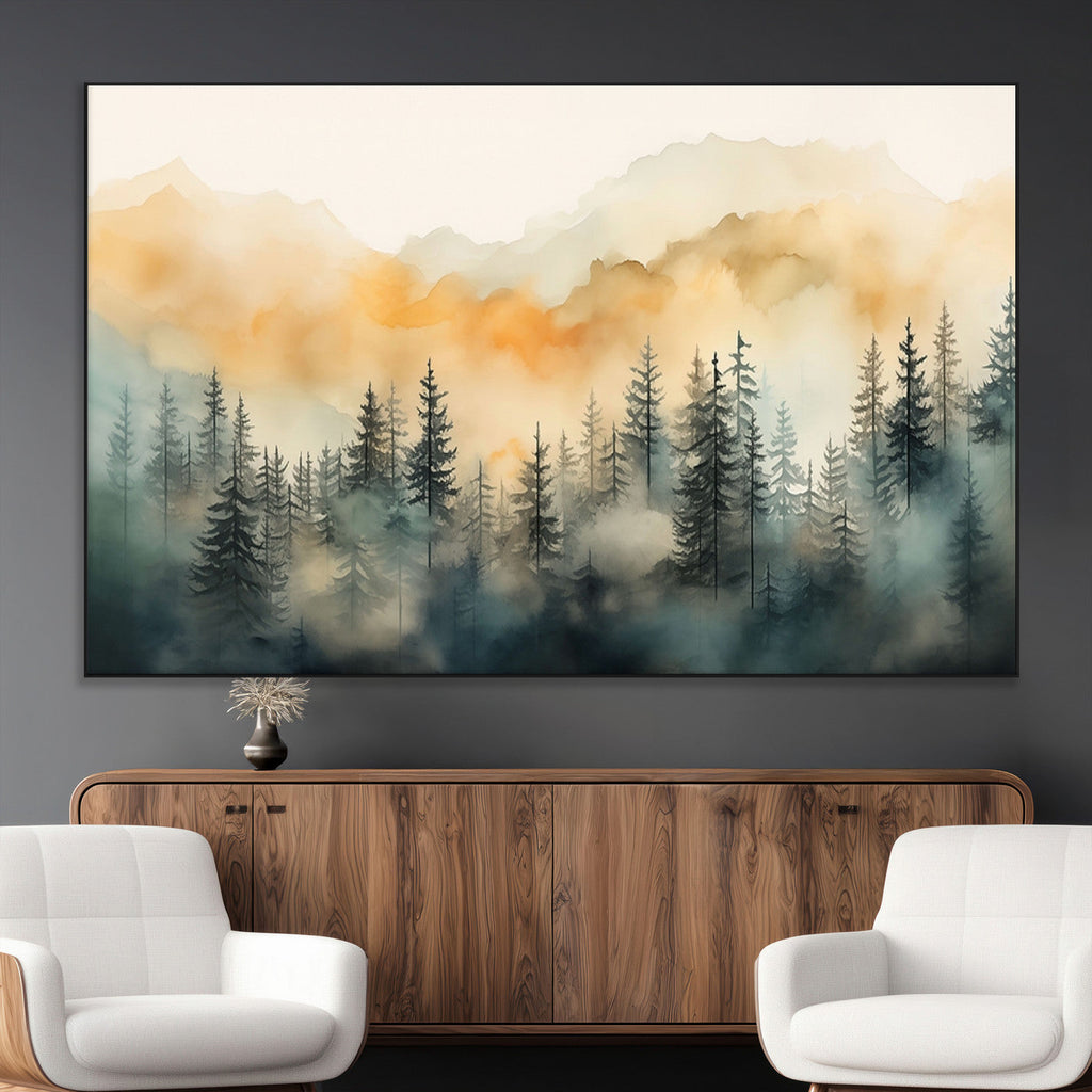 Abstract Forest Print | Mountain Wall Art | Autumn Landscape Canvas Print