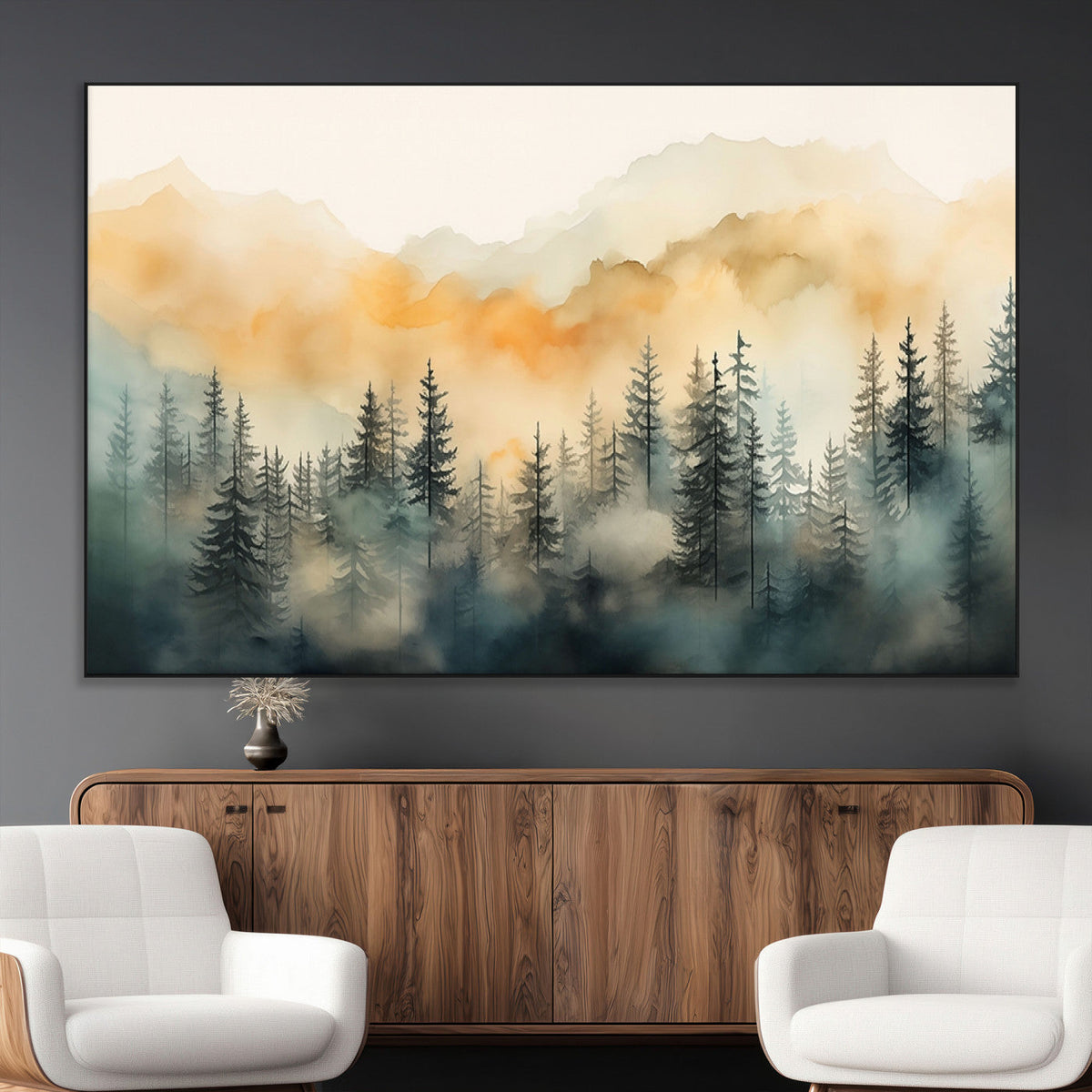 Abstract Forest Print | Mountain Wall Art | Autumn Landscape Canvas Print