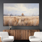 Golden Fields Wall Art Print Canvas | Serene Minimalist Landscape for Farmhouse Decor