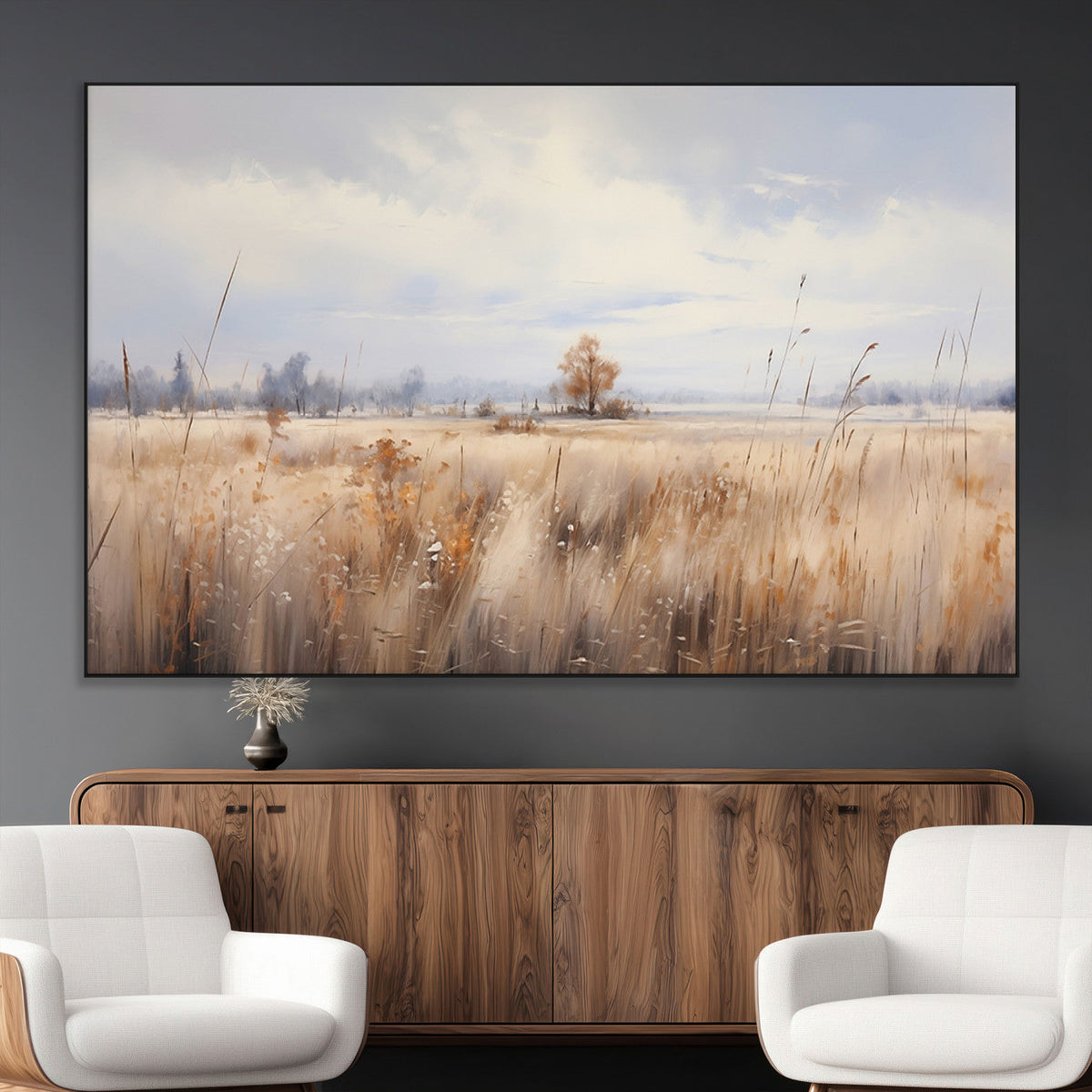 Golden Fields Wall Art Print Canvas | Serene Minimalist Landscape for Farmhouse Decor