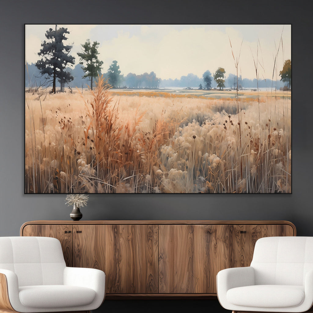 Golden Fields Canvas Wall Art Print | Serene Minimalist Landscape for Modern Decor
