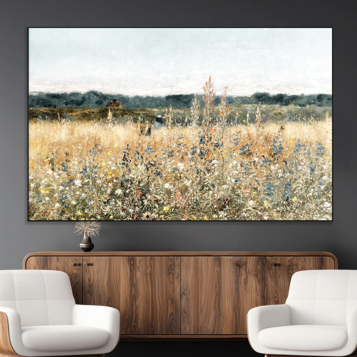 Wildflower Field Wall Art Canvas | Nature-Inspired Landscape Canvas Print for Living Room or Office