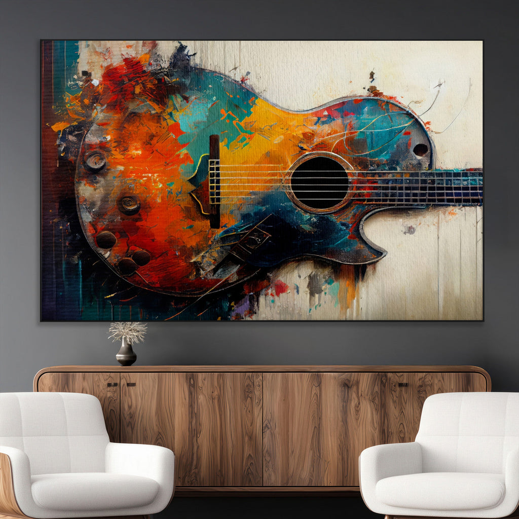 Abstract Guitar Wall Art Canvas | Vibrant Music-Inspired Art for Living Room or Studio