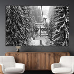 Winter Ski Lift Black and White Canvas Wall Art | Alpine Escape in Minimalist Style