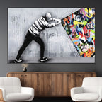 Banksy Art Behind the Curtain Street Wall Art Canvas Print | Urban Graffiti Style Wall Decor