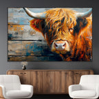Highland Cow Abstract Canvas Wall Art, Bold Farmhouse Decor
