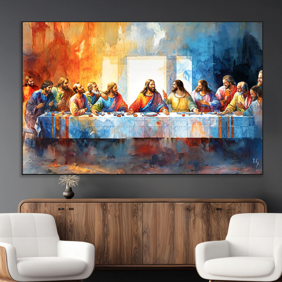 Abstract Watercolor The Last Supper Wall Art