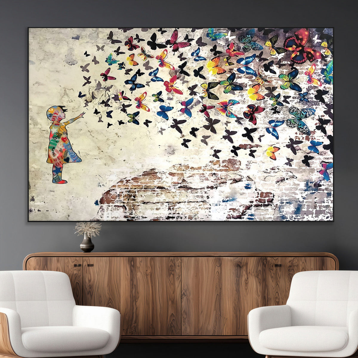 Banksy Wall Art - Banksy Girl Butterfly Graffiti Wall Art