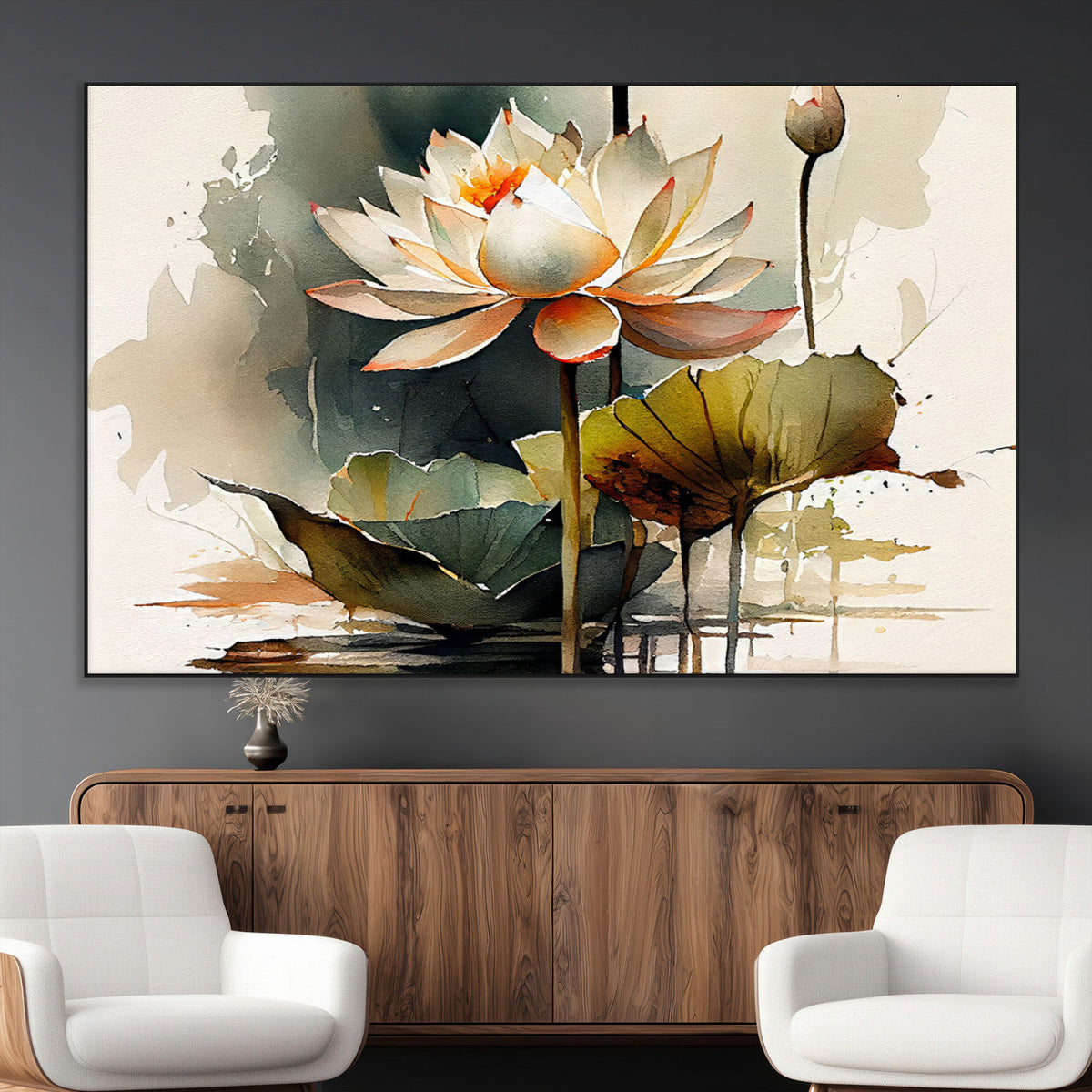 Lotus Flower Watercolor Canvas Print | A Symbol of Serenity and Growth in Soft Watercolors