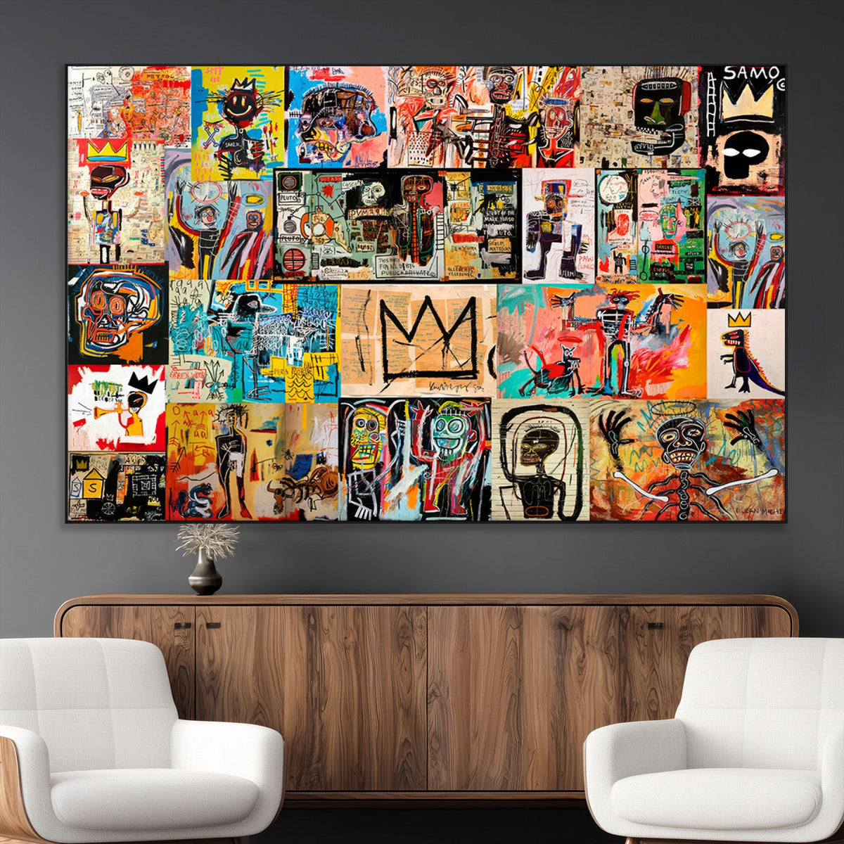 Abstract Art Collage Wall Art Canvas Print, Urban Graffiti Style