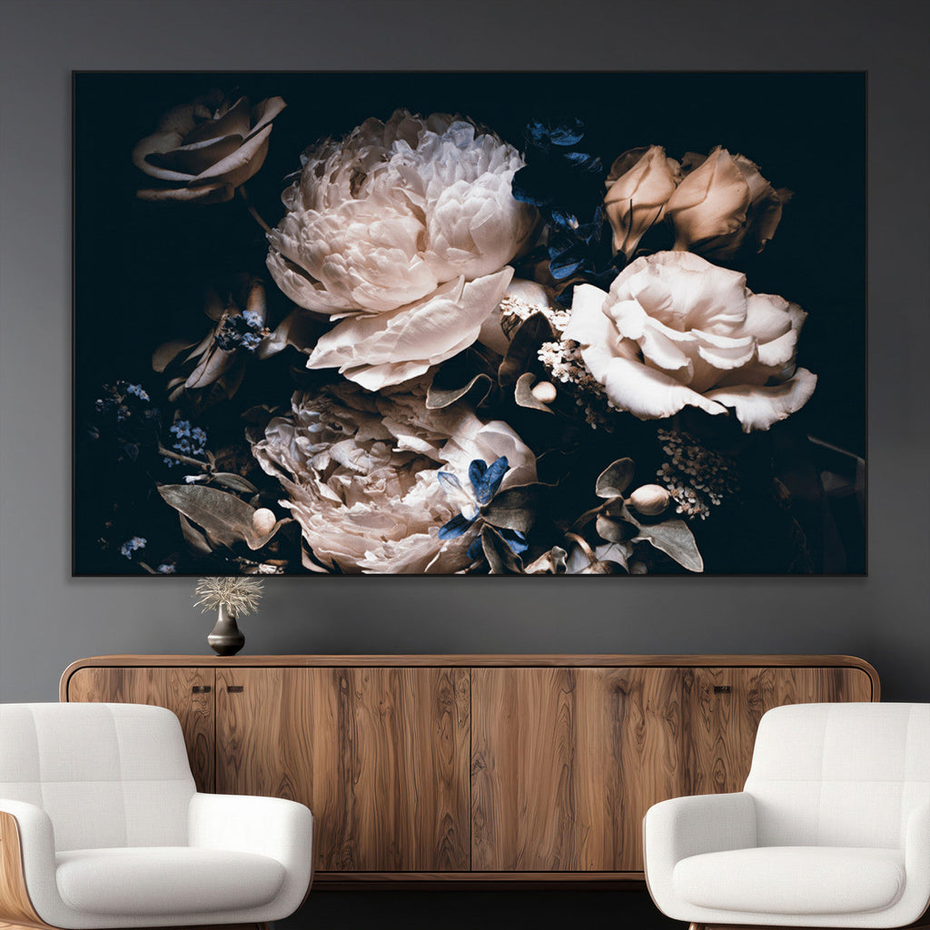Pink Peonies Flowers Large Canvas Art Print