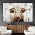 Rustic Longhorn Bull Wall Art Canvas Set