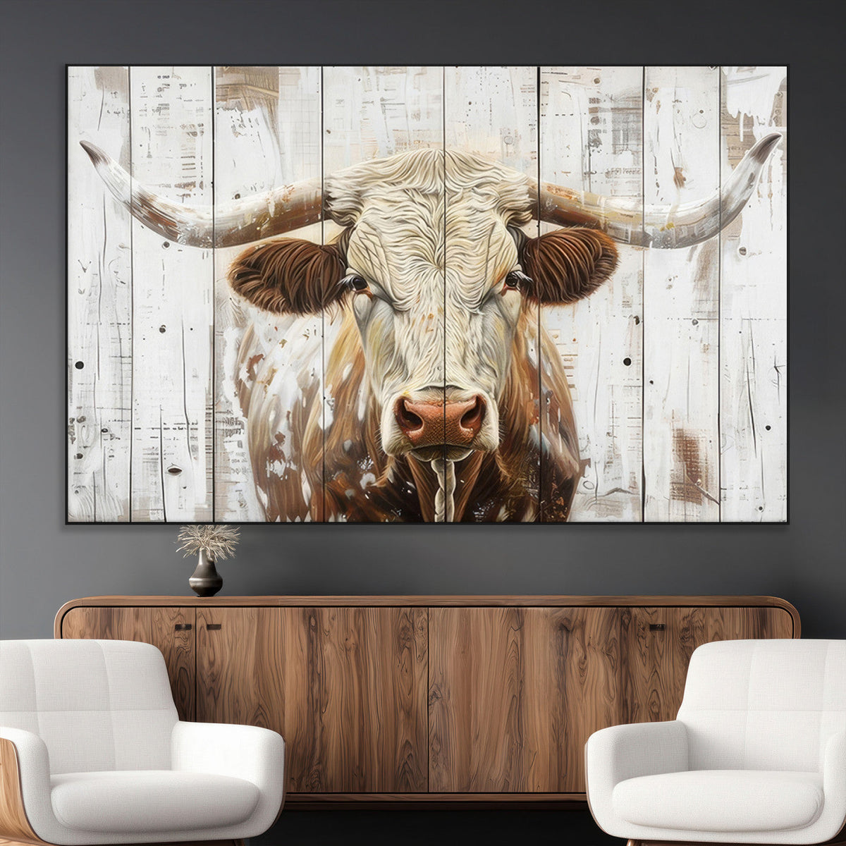 Rustic Longhorn Bull Wall Art Canvas Set