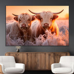 Highland Cows at Sunrise Wall Art Canvas Set
