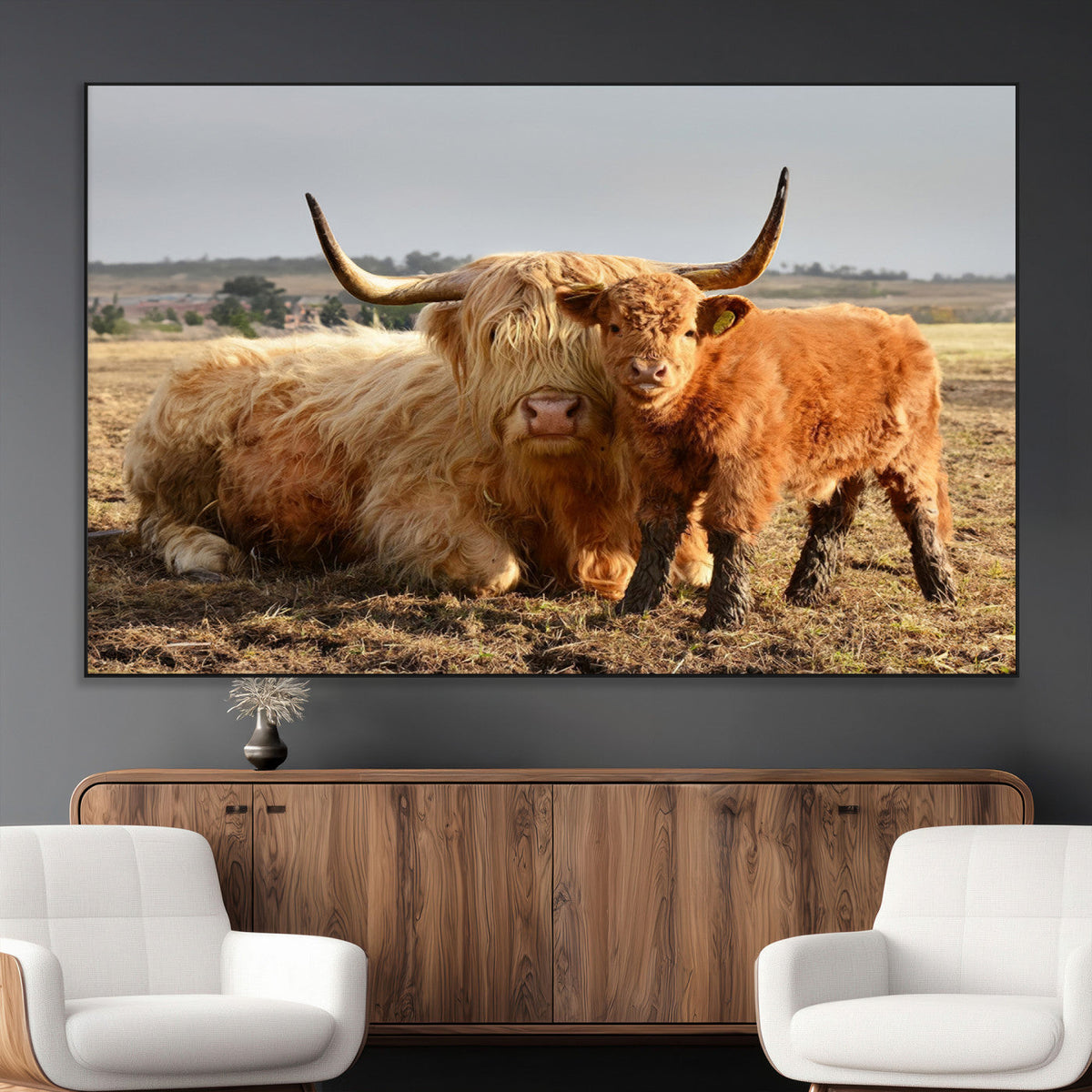 Highland Cow Canvas Wall Art Animal Print for Farm House Decor
