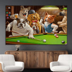 Dogs Playing Pool Canvas Wall Art Funny Gifts Dog Print
