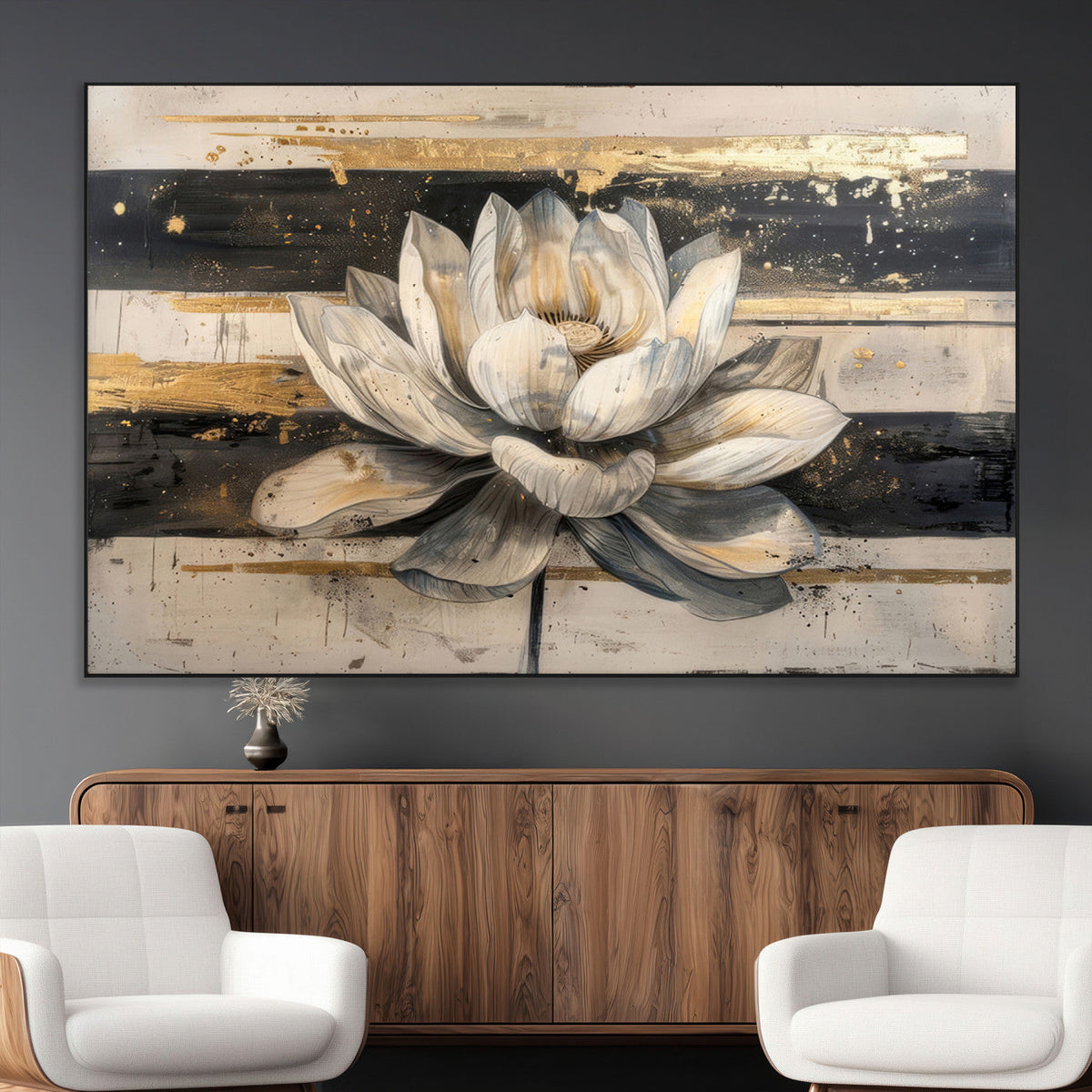 Lotus Flower Wall Art | Framed Abstract Floral Canvas